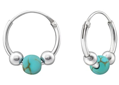 Joy|S - Zilveren Bali oorringen - 12 mm - turkoois - balletjes t11