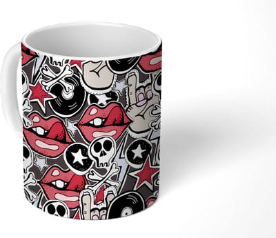 Mok - Koffiemok - Rock - Rock 'n roll - Patroon - Doodshoofd - Mokken - 350 ML - Beker - Koffiemokken - Theemok