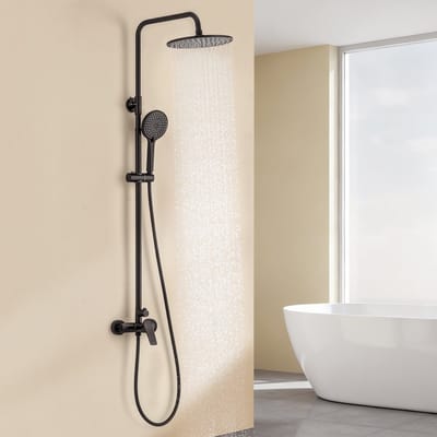Auralum Max Zwarte Doucheset - 10 Inch Ronde Regenkop - 4-Functie Handdouche - Verstelbare Stang (1240 mm)