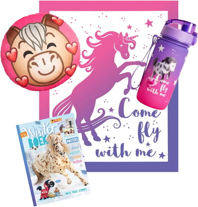 Penny WinterPakket - Cadeau Pakket Winter - Winterboek - Fleece Deken - Drinkbeker - Paarden - Drinkfles - Waterfles - Fleece Plaid - Doeboek - Paard - Paarden Spullen - Pony - Veulen