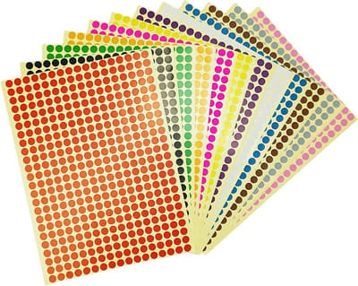 Ronde Stickers 6mm - 36 Vellen Zelfklevende Labels in 12 Kleuren, Kleine Puntstickers voor Voorraadbeheer, Kalenders en Scrapbooking