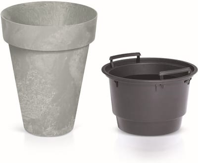 Prosperplast - Cube Slim Beton Effect Bloempot 2 in 1 incl. bloempot voor binnen en buiten | UV-bestendig Rond Plastic Ø 355mm Beton