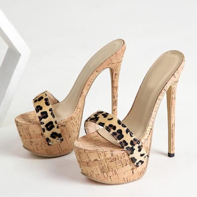 Platform Slippers Voor Vrouwen Sexy Luipaard Graan Dans Sandalen Mode Houten Dikke Bodem Hoge Hakken Stripper Schoenen 41