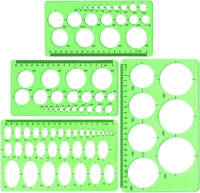 Cirkel- en ovaal meetsjabloon set voor kantoor en school - geometrische liniaal - helder groen - gebouwschaling - tekensjablonen.
