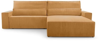 Hoekbank met Slaapfunctie - 297 x 200 x 85 cm - Comfortabele en Stijlvolle Familiebank - DENVER L - Poso 42 Donkergeel