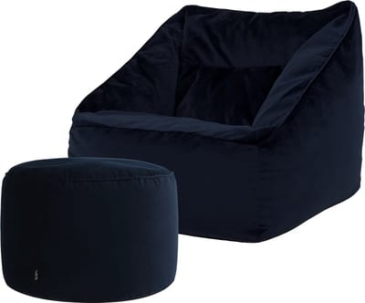 icon - Natalia XL Zitzak Fauteuil met Ronde Poef - Velours - Middernachtblauw