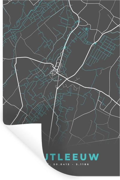 Muurstickers - Sticker Folie - België – Zoutleeuw – Stadskaart – Kaart – Blauw – Plattegrond - 20x30 cm - Plakfolie - Muurstickers Kinderkamer - Zelfklevend Behang - Zelfklevend behangpapier - Stickerfolie