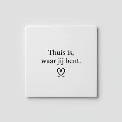 Thuis Is, Waar Jij Bent – Minimalistische Liefdesquote Keramische Tegel 15 × 15 cm | Hart Woondecoratie Wandaccent