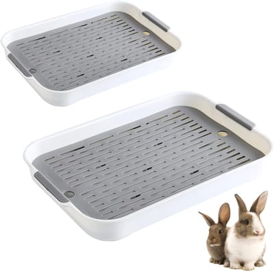 Konijnentoilet met reinigingszeef, set van 2 konijnentoilet, afmetingen: 24,5 x 36,5 x 4,9 cm en 18,5 x 2 x 4 cm, voor hamstertoilet, huisdierpotje, kleine diertoilet, konijnenkooi potje trainer