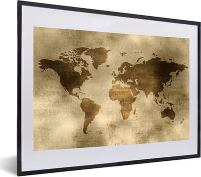 Poster in lijst - Fotolijst 60x40 cm - Posters - Wereldkaart - Waterverf - Patronen - Posterlijst zwart - Decoratie - Wanddecoratie woonkamer - Muurdecoratie slaapkamer