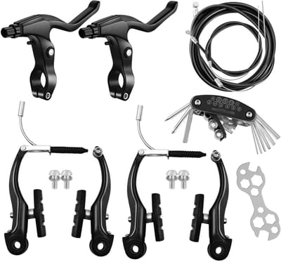 Dailygoods- Fietsremmenset - 2 Paar V-remmen - Remkabels - Kabeleindkappen - Multi-moersleutel - Universele MTB-hybride - Remset