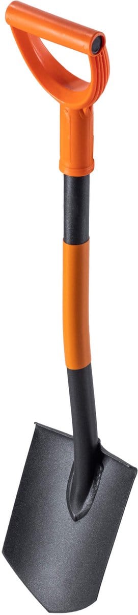 KADAX Spade voor pioniers, tuinspade met D-greep, tuinschep, schep met metalen steel, grafschep, grafschep voor tuin, tuinspade (86 cm, zwart/oranje)