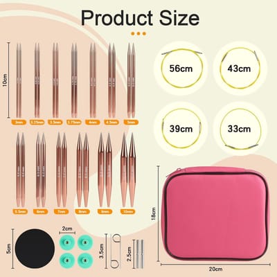 Candala Rondbreinaaldenset, 13 paar, vervangbaar, 3,0-10,0 mm, metalen breinaalden, set 33-56 cm, kabel met opbergtas, geschikt voor breien, cadeau, champagnekleur