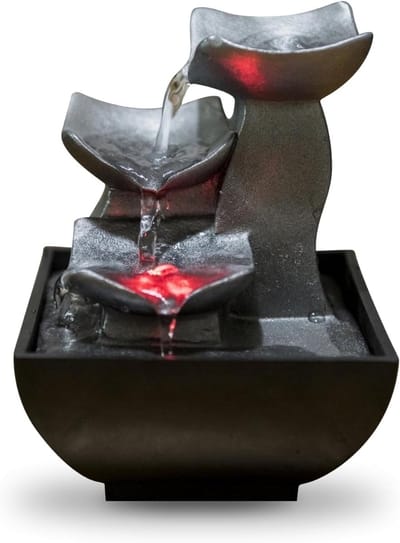 Waterfall Binnen Waterfontein met LED Verlichting – Zen Tafelfontein – Relaxatie & Meditatie – Gesloten Circuit – Woonkamer, Slaapkamer & Kantoor – 18 cm
