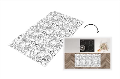 Keukenloper - Loper keuken - Paddenstoel - Zwart Wit - Patronen - 120x60 cm - Keukenloper vinyl