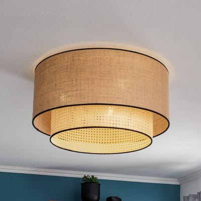 Duolla Boho-plafondlamp, bruin/hout/zwart, Ø 60 cm, textiel/rotan