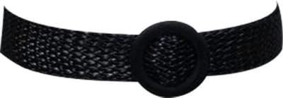FIFO Modieuze Vrouwen Taille Riem met houten Cirkelgesp, Zwart , Elastisch, Band, Uitrekbaar, Gewoven, Taille, Ceintuur, Jurk Accessoire, Tailleriem