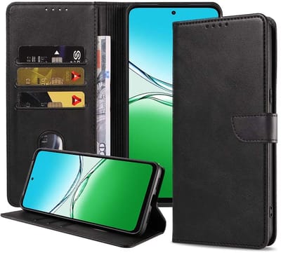 Geschikt voor Oppo A5 Telefoonhoesje Kunstleer met Magnetisch lipje en Pasjeshouder Book Case met Klepje - Walletcase with Cardslot - Zwart - Smartphonica geschikt voor Oppo A5