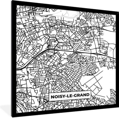 Fotolijst incl. Poster Zwart Wit- Stadskaart - Plattegrond - Kaart - Frankrijk - Noisy-le-Grand - Zwart wit - 40x40 cm - Posterlijst
