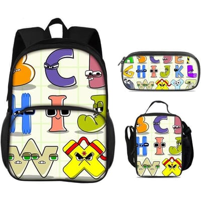Alphabet Lore Ronde Voorvak Rugzak Pennenbakje IJszak 3-delige Set Letter Cartoonprint Schattig Basisschool Jongens en Meisjes