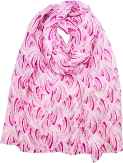 Lange dames sjaal Elle fantasiemotief fuchsia wit roze donker candy licht parel goud