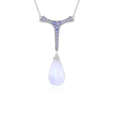 Cavill - Zilveren verstelbare halsketting - 13 5 ct blauwe druppelvormige maansteen & 1 07 ct tanzaniet - 925 Sterling Zilver