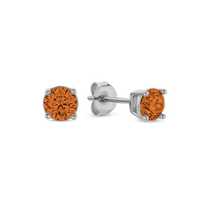 New Bling 9NB-1163 Zilveren Oorknopjes met Zirkonia Steentje 4mm - Oranje - Rhodium - Zilver