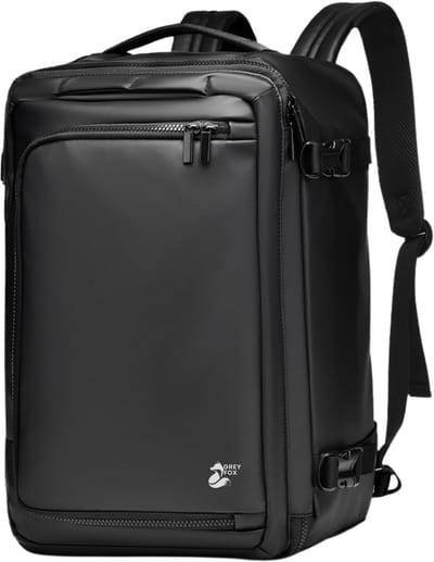 Grey Fox Laptop Handbagage Rugzak - 15.6 inch - Schooltas - Reistas - Waterafstotend - Kofferinsteek - tot 39L Ruime Capaciteit - PU Zwart
