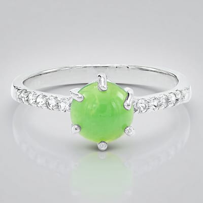 Cavill - Zilveren ring 925 Sterling met 0,86 ct Keizerlijk Chrysopraas en 0,17 ct Witte Topazen - Elegante groene cabochon - Maat 17
