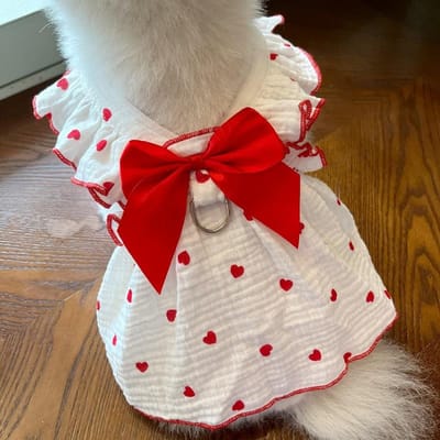 Zomer Honden Koeljurk Dunne Strik Hart Print Hondenkleding Huisdier Rokje Kitten Puppy Kostuum Chihuahua Bichon Yorkie Meisjes Hond Vest XS red