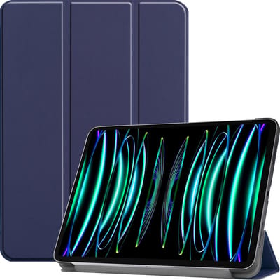 Hoesje Geschikt voor Apple iPad Pro (2022) - 12.9 inch - Dun & Stevig - Trifold Bookcase - Hard Cover - Hardcover Book Case - Tablet Hoes - Donkerblauw