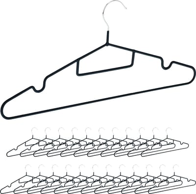 kledinghangers antislip - set van 24 - stropdashouder - inkepingen - zwart