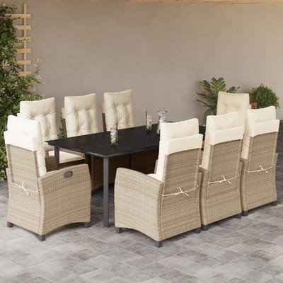 vidaXL - 9-delige - Tuinset - met - kussens - poly - rattan - beige