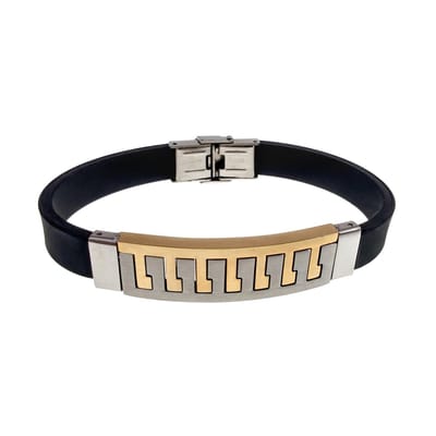 Heren Armband Bicolor Staal en Rubber - Polslengte 19 cm.