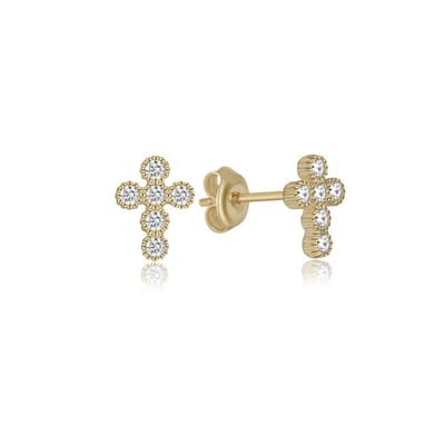 Sofia Kruis Zirkoniasteentjes Gold Plated Oorknoppen Zilver (925 sterling) Oorbel Trendy Minimalistisch Combi Bedel Goudkleurig