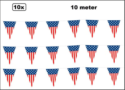 10x Vlaggenlijn Amerika 10 meter - USA vlaglijn landen thema feest festival stars and stripes