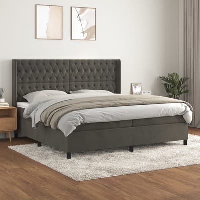 vidaXL - Boxspring - met - matras - fluweel - donkergrijs - 200x200 - cm
