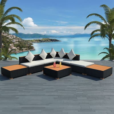 vidaXL - 8-delige - Loungeset - met - kussens - poly - rattan - zwart
