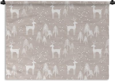 Wandkleed - Wanddoek - Patronen - Hert - Wit - Beige - 60x45 cm - Wandtapijt