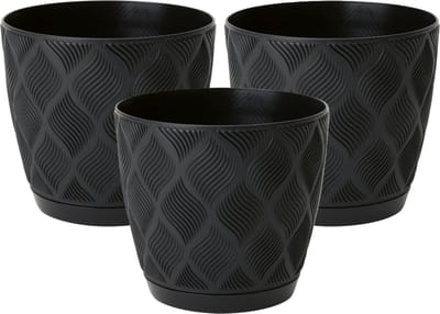 Form Plastic Plantenpot/bloempot New Age - 3x - kunststof - zwart - D17 x H15 cm - met opvang schotel - rond