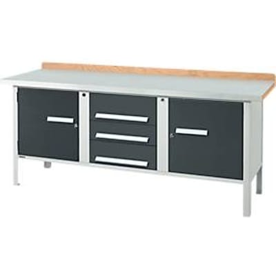 Schäfer Shop Select Kastenwerkbank PWi 200-4, ESD, beuken multiplexplaat, met stalen deksel, tot 750 kg, B 2000 x D 700 x H 840 mm, antraciet/lichtgrijs