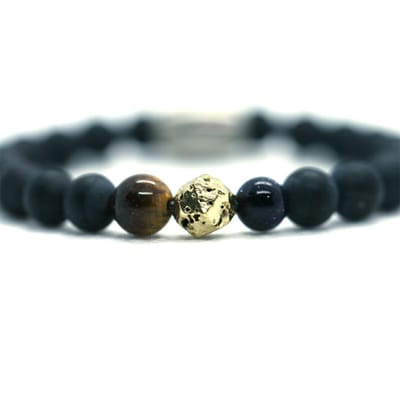 IbizaMen KIDS - Jongens - armband - matte onyx - goud lava 6mm