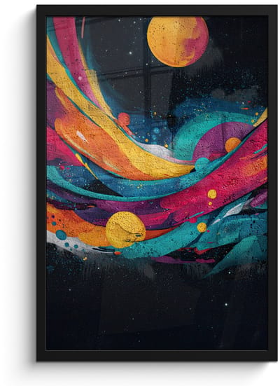 Poster in lijst - Fotolijst 40x60 cm - Posters - Banen - Golven - Kleurrijk - Abstract - Posterlijst zwart - Decoratie - Wanddecoratie woonkamer - Muurdecoratie slaapkamer