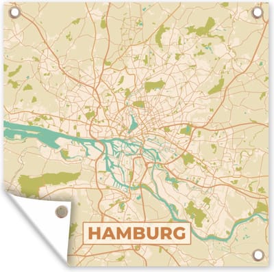 Tuin poster Plattegrond - Hamburg - Vintage - Stadskaart - Kaart - 200x200 cm - Tuindoek