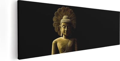 Artaza Canvas Schilderij Boeddha Beeld - 60x20 cm - Muurdecoratie Spiritueel - Wanddecoratie Woonkamer - Kamer Accessoires