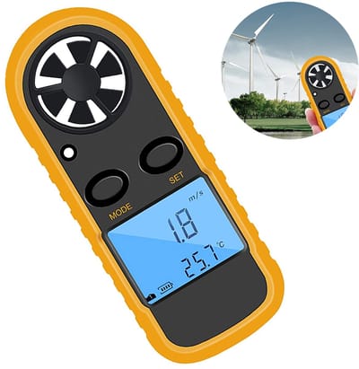 Oneay Digitale anemometer, windsnelheidsindicator, lcd-display, draagbare luchtstroomthermometer, windsnelheidsmeting