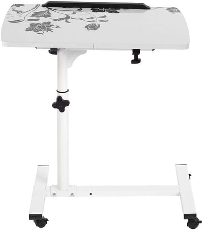 Verstelbare Laptoptafel met Wielen - Ideaal voor Ziekenhuisbed, Bank en Thuiswerkplek, Wit