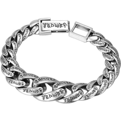 925 Sterling Zilver Mode Retro Stijl Klassieke Zes-Woord Mantra Heren S925 Zilveren Sieraden (Fgl ) gray