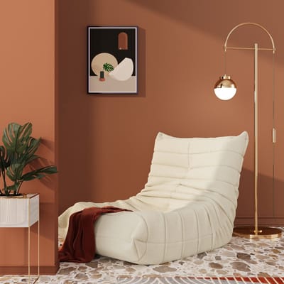 REDOM Zitzak Sofa 110x85x79 cm - Zacht en Comfortabel Lounge Zitmeubel voor 1 Persoon - Voor Woonkamer en Slaapkamer - Ribfluweel - Crèmewit