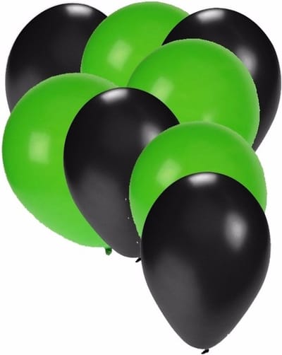 Shoppartners party ballonnen - zwart en groen - 30x stuks - feestartikelen - versiering - 27 cm